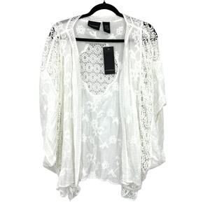 Liv Los Angeles SB1508X Womens Kimono Cardigan Plus 2X White Crochet Lace Boho